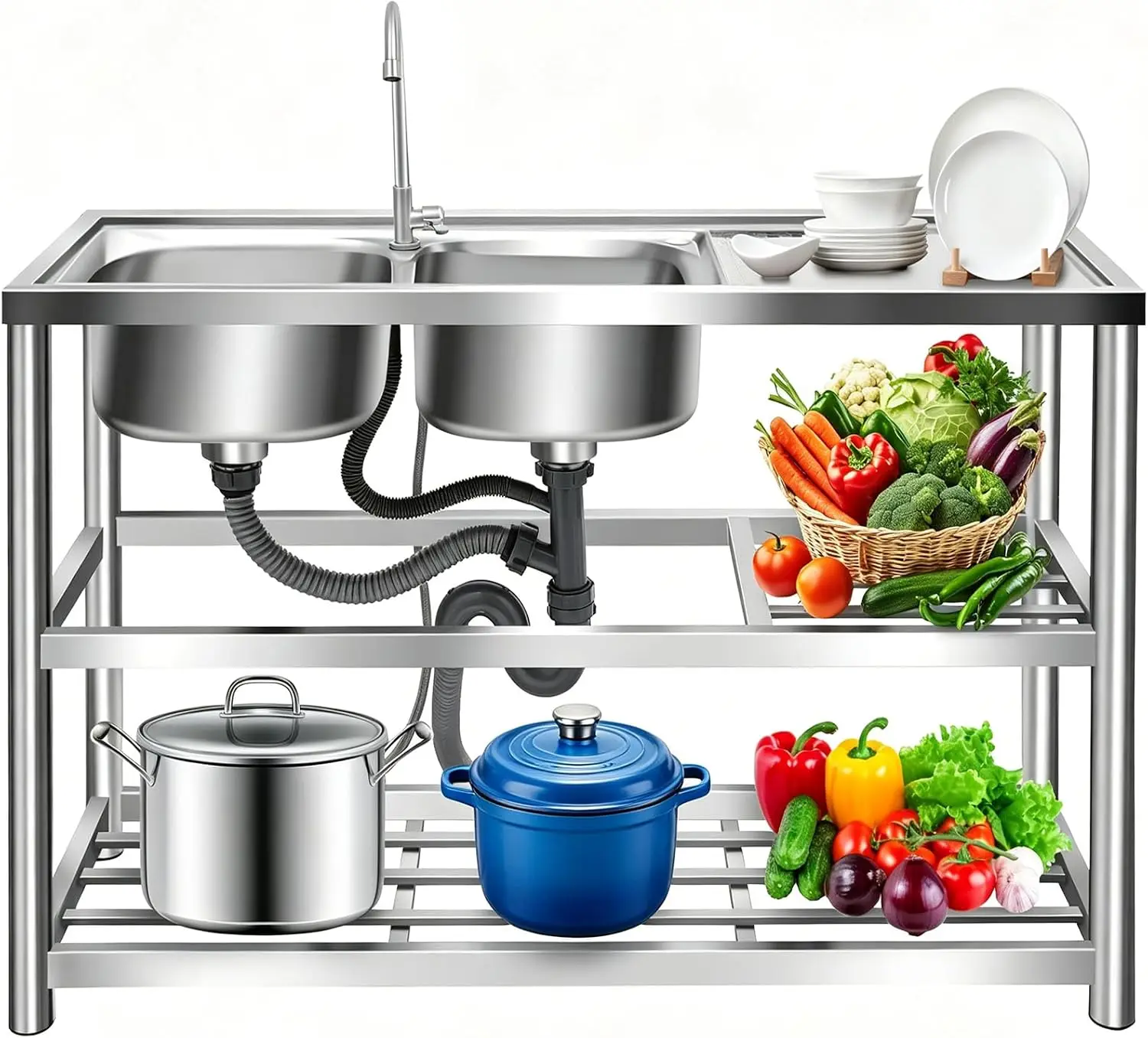 Commercial Kitchen Worktops - Évier de préparation autoportant pour cuisine,